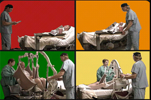 four images of patient handling