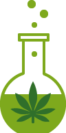 simple green graphic of scientific tube with marajuana leaf on the outside