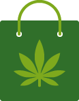 simple graphic of green shopping bag with cannabis leaf on it